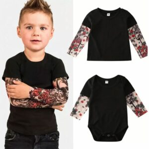 chemise et barboteuse à manches tatouées pour enfants de 0 à 7 ans