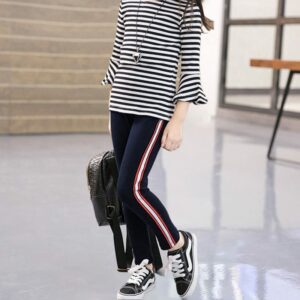 Kids Striped Leggings - Stretch Pants<span> - </span>Navy Blue, 4T