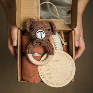 ensemble cadeau de naissance douche de bébé cadeau d'anniversaire ensemble nouveau-né tous les matériaux naturels en bois