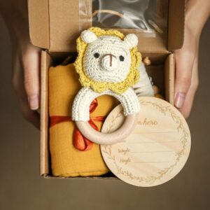 ensemble cadeau de naissance douche de bébé cadeau d'anniversaire ensemble nouveau-né tous les matériaux naturels en bois