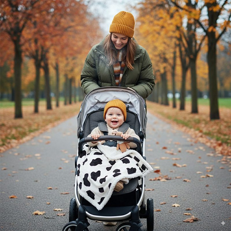 cuddlecloud_blanket_cow_stroller winter fllece baby blanket cow pattern