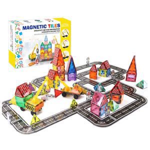 tuiles magnétiques ville avec bâtiments et routes