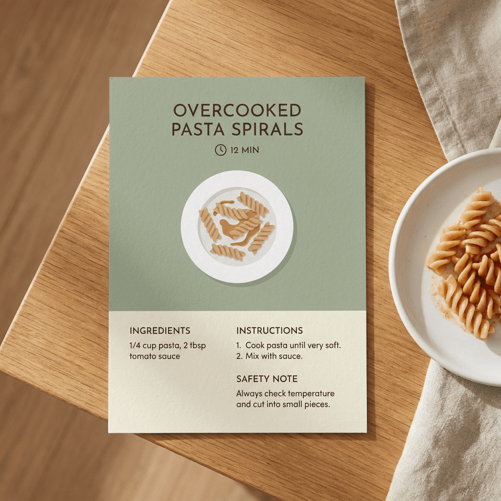 Overcooked Pasta Spirals Recipe Card