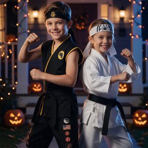 cobra kai and miyagi do karate gi costumes for kids and adults 80s style
