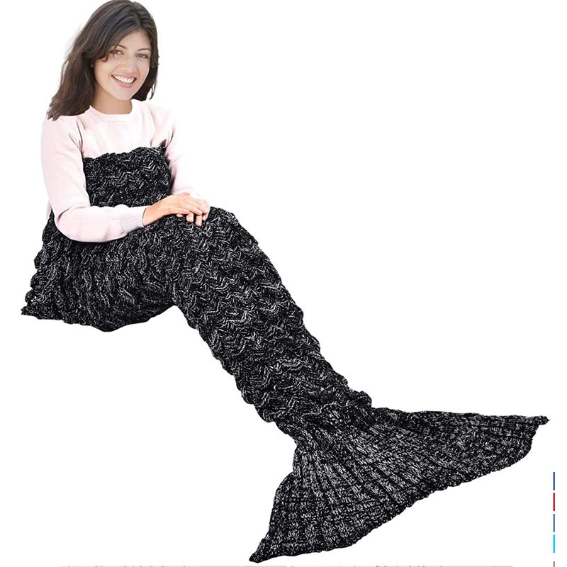 kidsbaron_mermaid_blanket_woman_gray couverture sirène bébé tout-petit adulte enfants tricot crochet fait main
