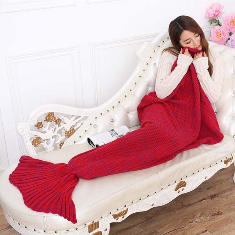 kidsbaron_mermaid_blanket_woman_red couverture sirène bébé tout-petit adulte enfants tricot crochet fait main