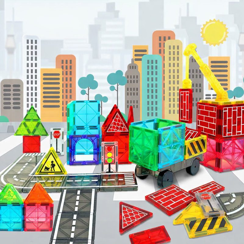 Magnetic Tiles Road & Crane Set